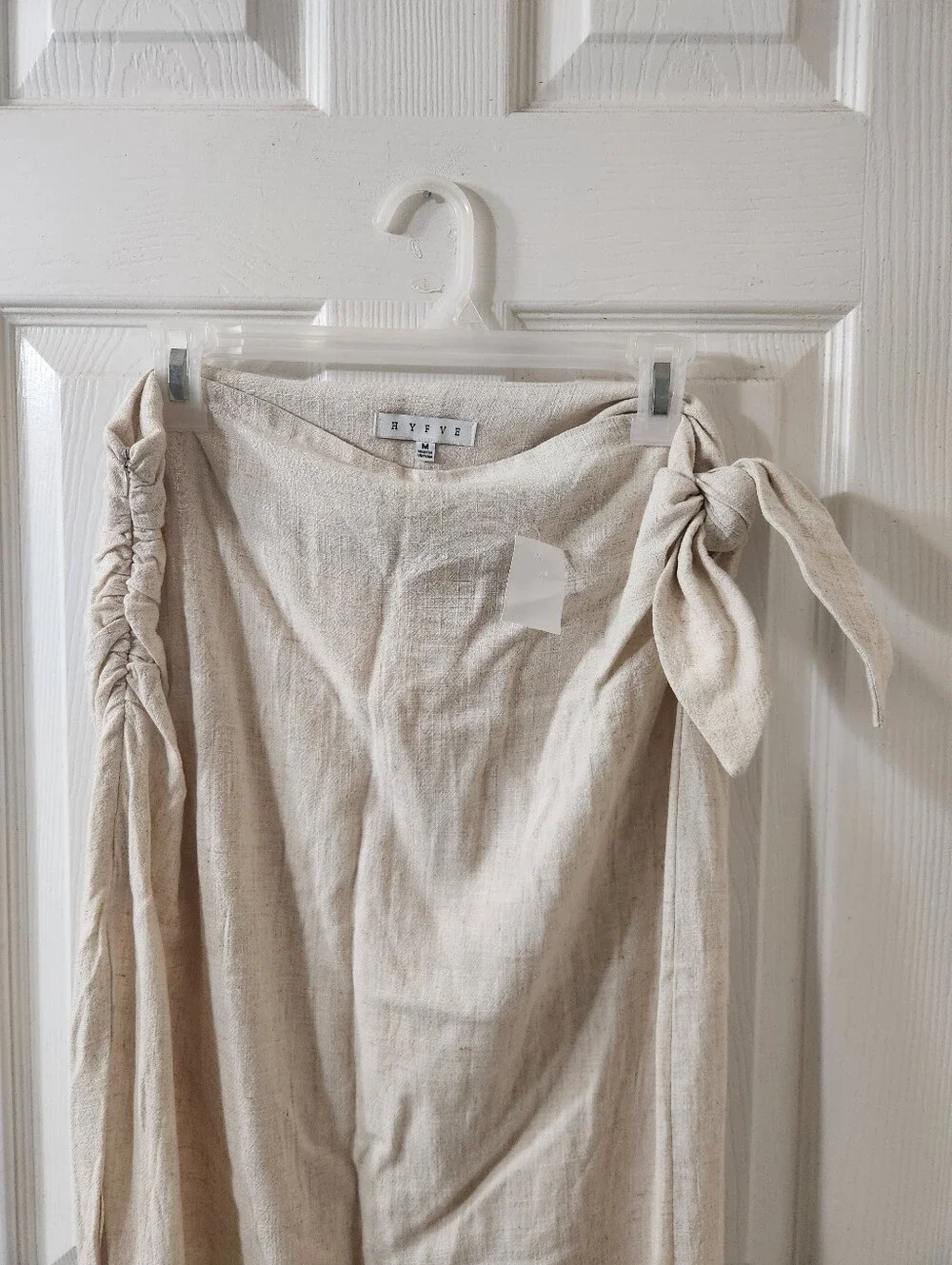 HYFVE Beige Side-Tie Linen-Blend Pencil Skirt